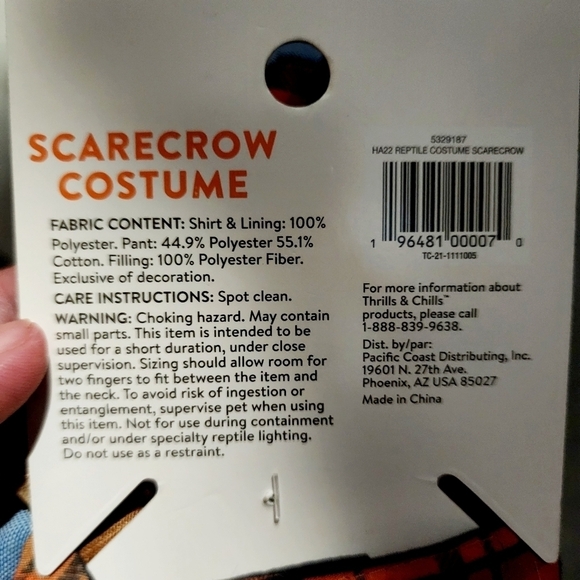 NWT Thrills & Chills Reptile Scarecrow Halloween Costume Bearded Dragon Dress Up - Picture 5 of 5